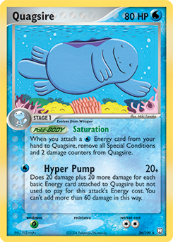Front design of the Quagsire Pokemon Card, with the stats and info around the edge